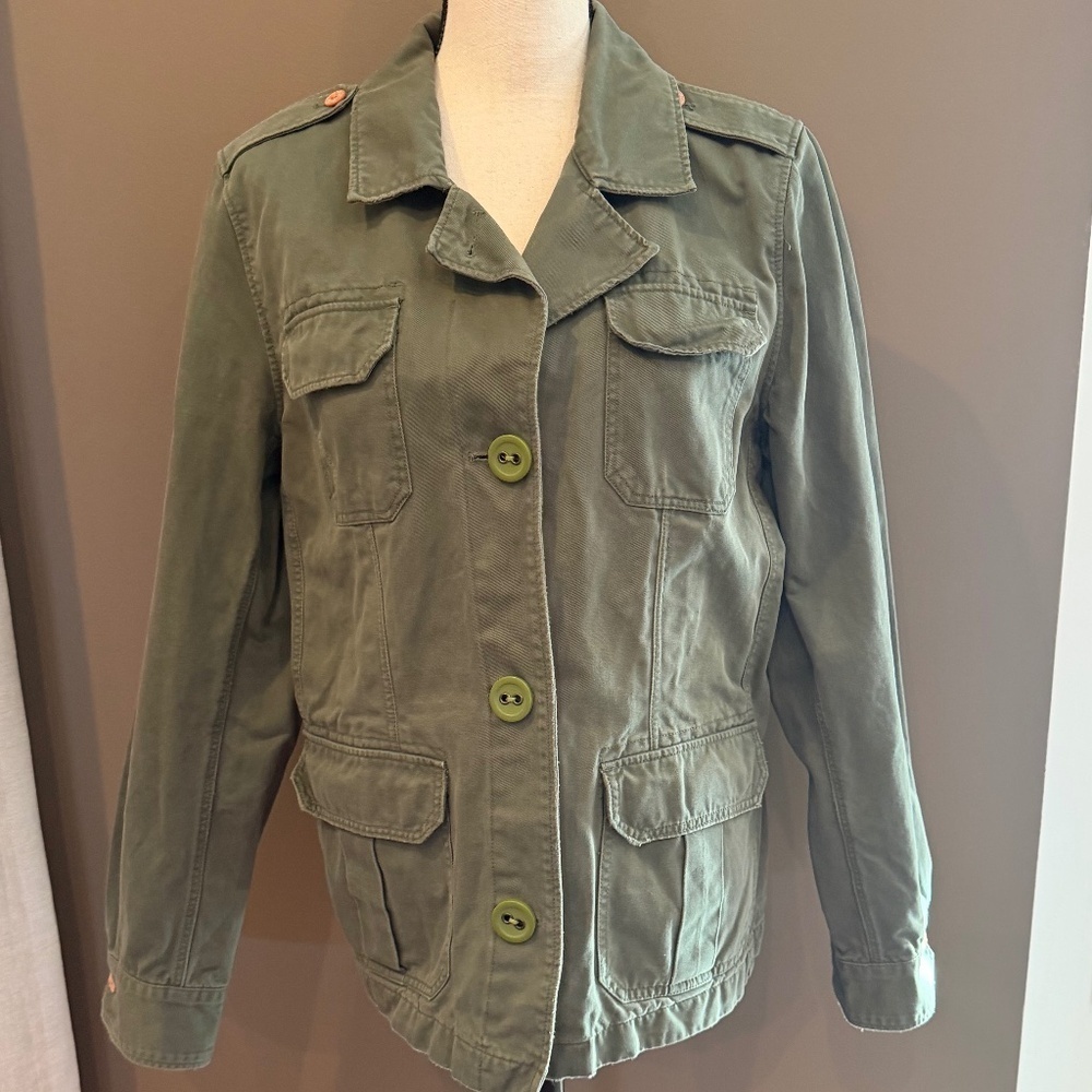 Old Navy Olive Green Military Utility Style Casual Floral Lined Jacket, Size XL
